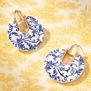 Blue & White Porcelain Disc Earrings